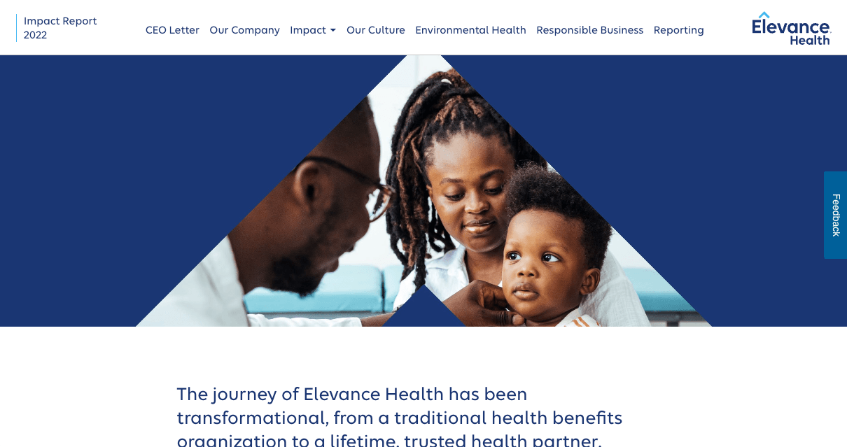 Screenshot of Elevance Health's 2022 annual report
homepage