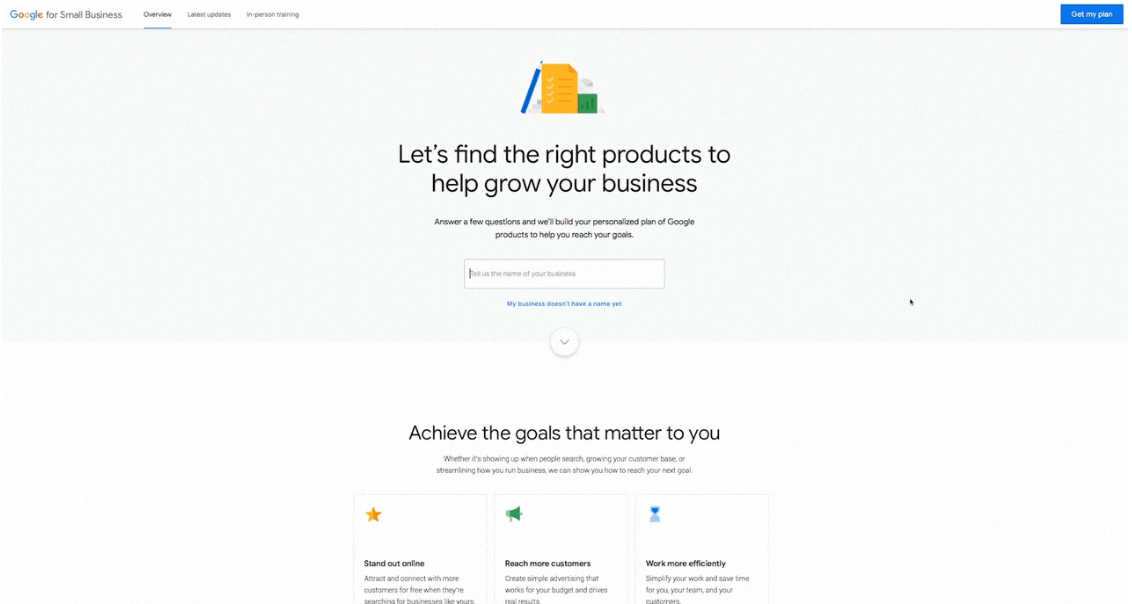 Screenshot of the Google for Small Business
homepage from it's initial launch in 2019